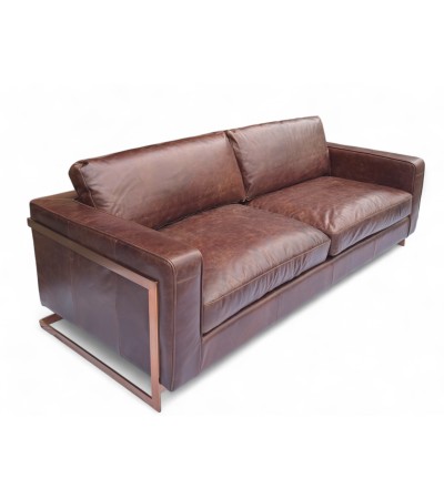 Canapé cuir marron et métal design "York"