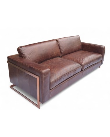 Canapé cuir marron et métal design "York"