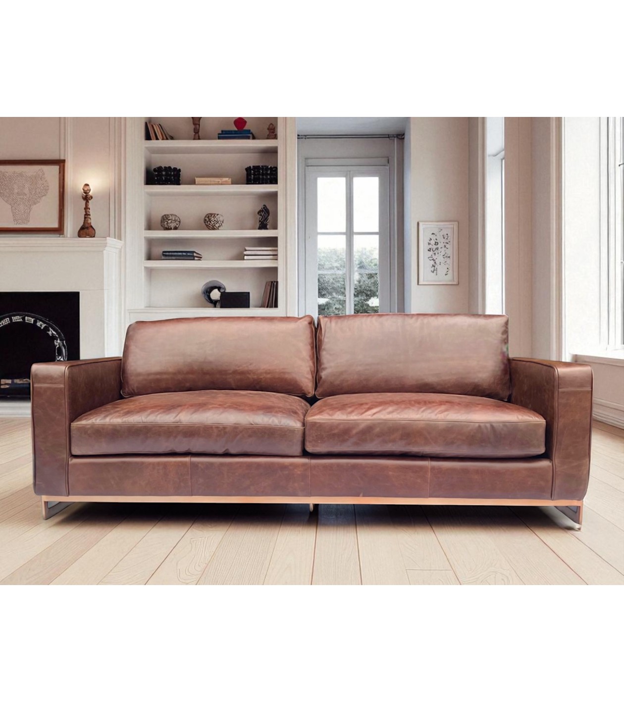 Canapé cuir marron et métal design "York"