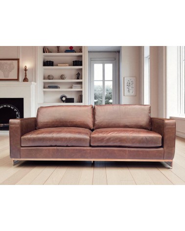 Canapé cuir marron et métal design "York"
