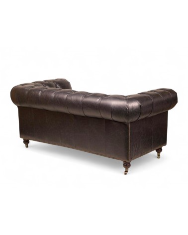 Canapé Chesterfield cuir vintage noir 2 places "Lancelot"