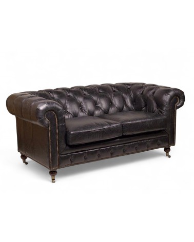Canapé Chesterfield cuir vintage noir 2 places "Lancelot"