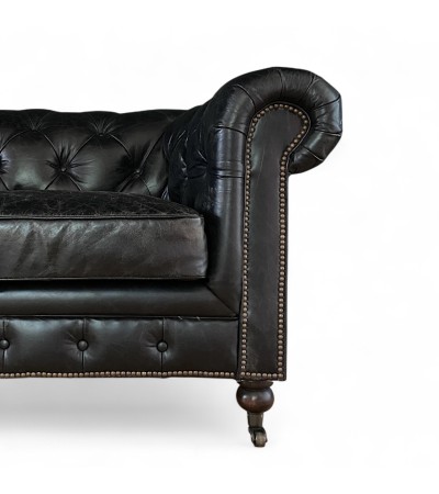 Canapé Chesterfield cuir vintage noir 2 places "Lancelot"