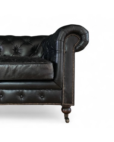 Canapé Chesterfield cuir vintage noir 2 places "Lancelot"
