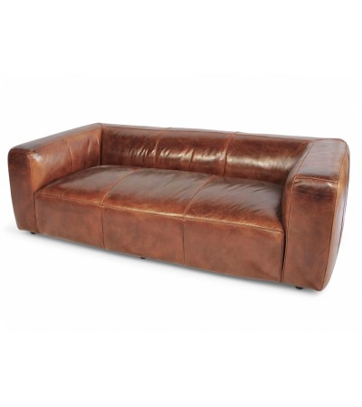 3-Sitzer Sofa aus patiniertem braunem Leder - Modell Bryce