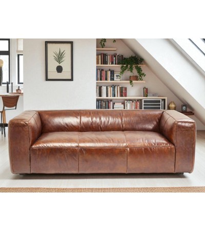 3-Sitzer-Sofa, tief, aus patiniertem braunem Leder "Bryce"
