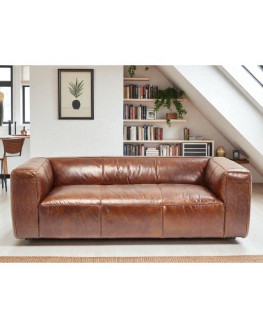 3-Sitzer Sofa aus patiniertem braunem Leder - Modell Bryce