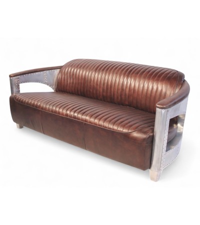 Fliegersofa aus braunem Leder 3 Sitze "Byrd" Fliegersofa aus braunem Leder 3 Sitze "Byrd"