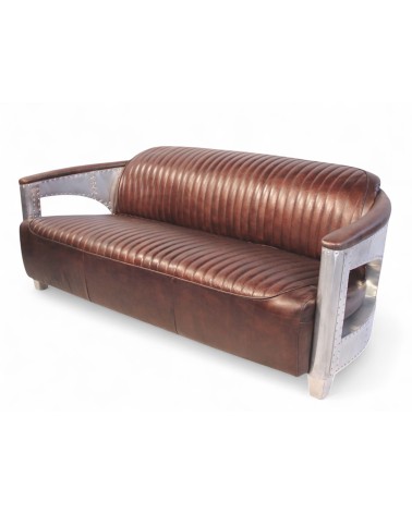 Fliegersofa aus braunem Leder 3 Sitze "Byrd"