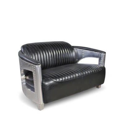 Aviator Sofa aus schwarzem Leder und Metall "Byrd" Aviator Sofa aus schwarzem Leder und Metall "Byrd"