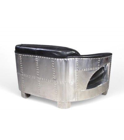 Aviator Sofa aus schwarzem Leder und Metall "Byrd" Aviator Sofa aus schwarzem Leder und Metall "Byrd"