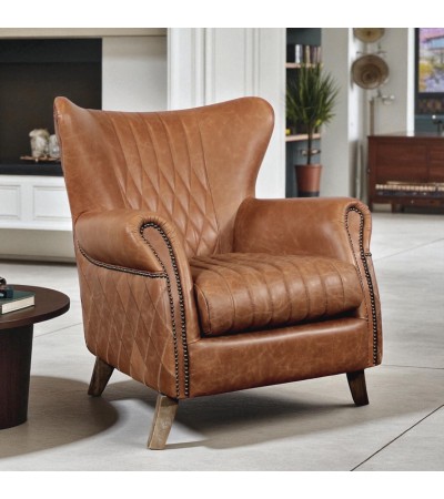 Fauteuil en cuir vintage avec coutures losanges - collection Pepper