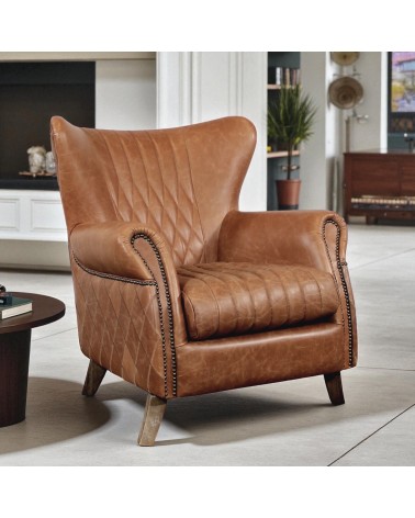 Vintage Ledersessel mit bequemen Rautennähten - Kollektion Pepper