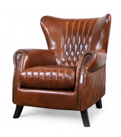 Vintage Ledersessel mit karierten Nähten im gemütlichen Stil "Pepper"