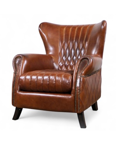 Vintage Ledersessel mit karierten Nähten im gemütlichen Stil "Pepper"