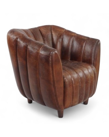Fauteuil Club cuir Vintage marron "Enola"