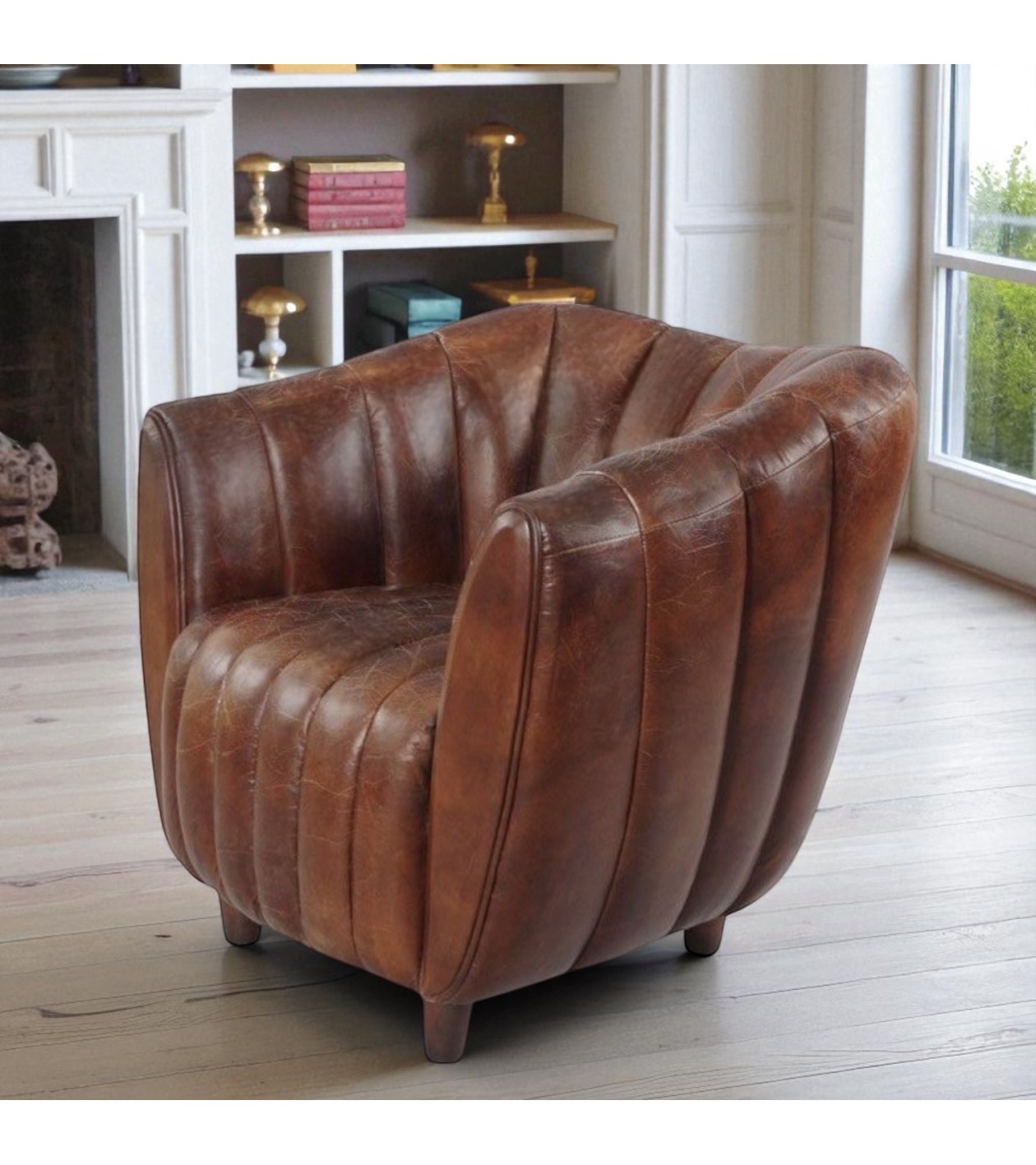 Fauteuil Club cuir Vintage marron "Enola"