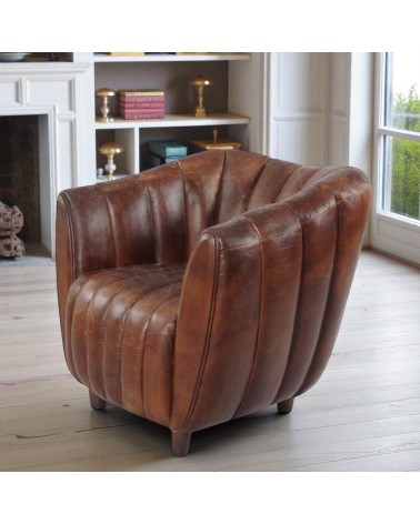 Fauteuil Club cuir Vintage marron "Enola"