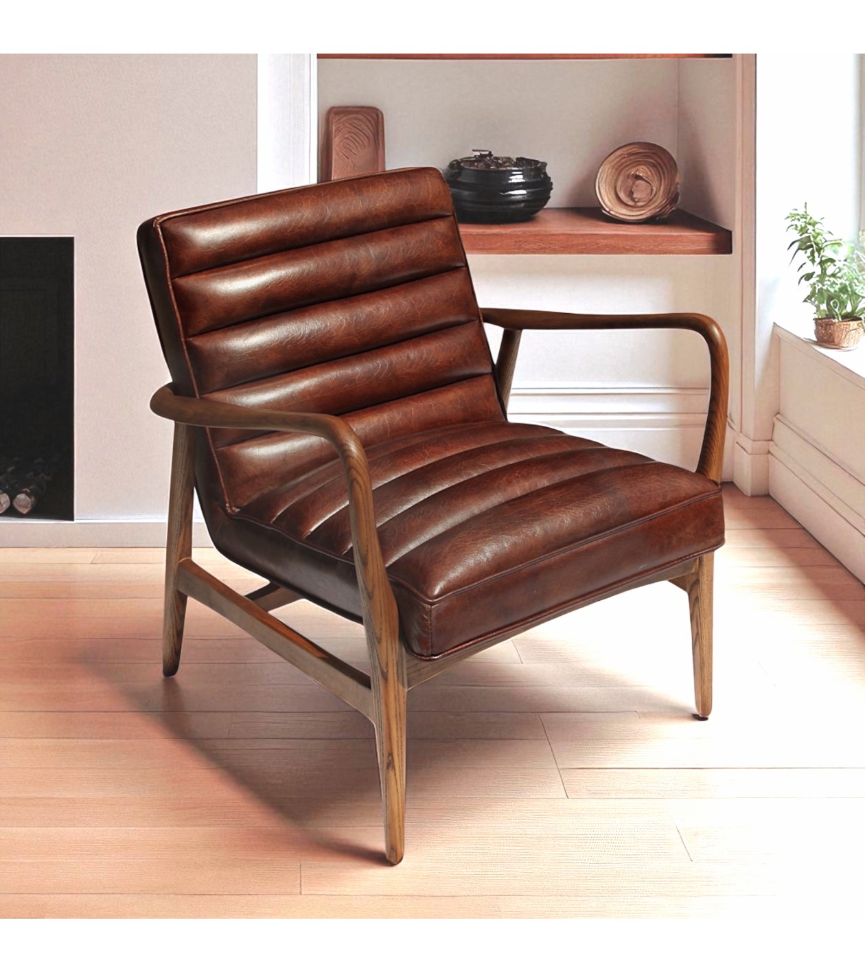 Clubsessel aus braunem gealtertem Leder "Mary"