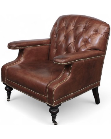 Gepolsterter braun patinierter Ledersessel "Ethan"