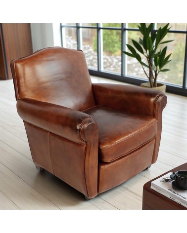 Fauteuil club cuir brun style rétro "Grandfather"