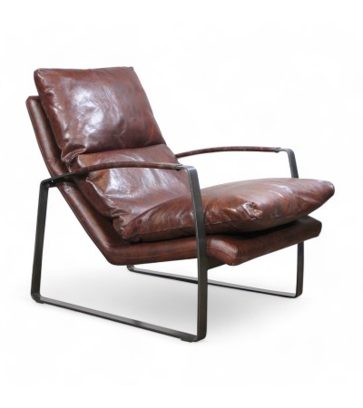 Fauteuil cuir Vintage marron et métal "Archie"