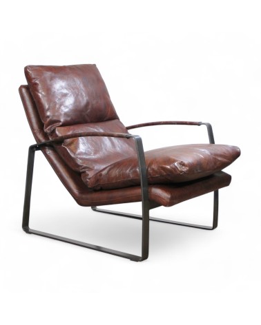Fauteuil cuir Vintage marron et métal "Archie"