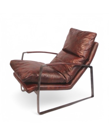 Fauteuil cuir Vintage marron et métal "Archie"