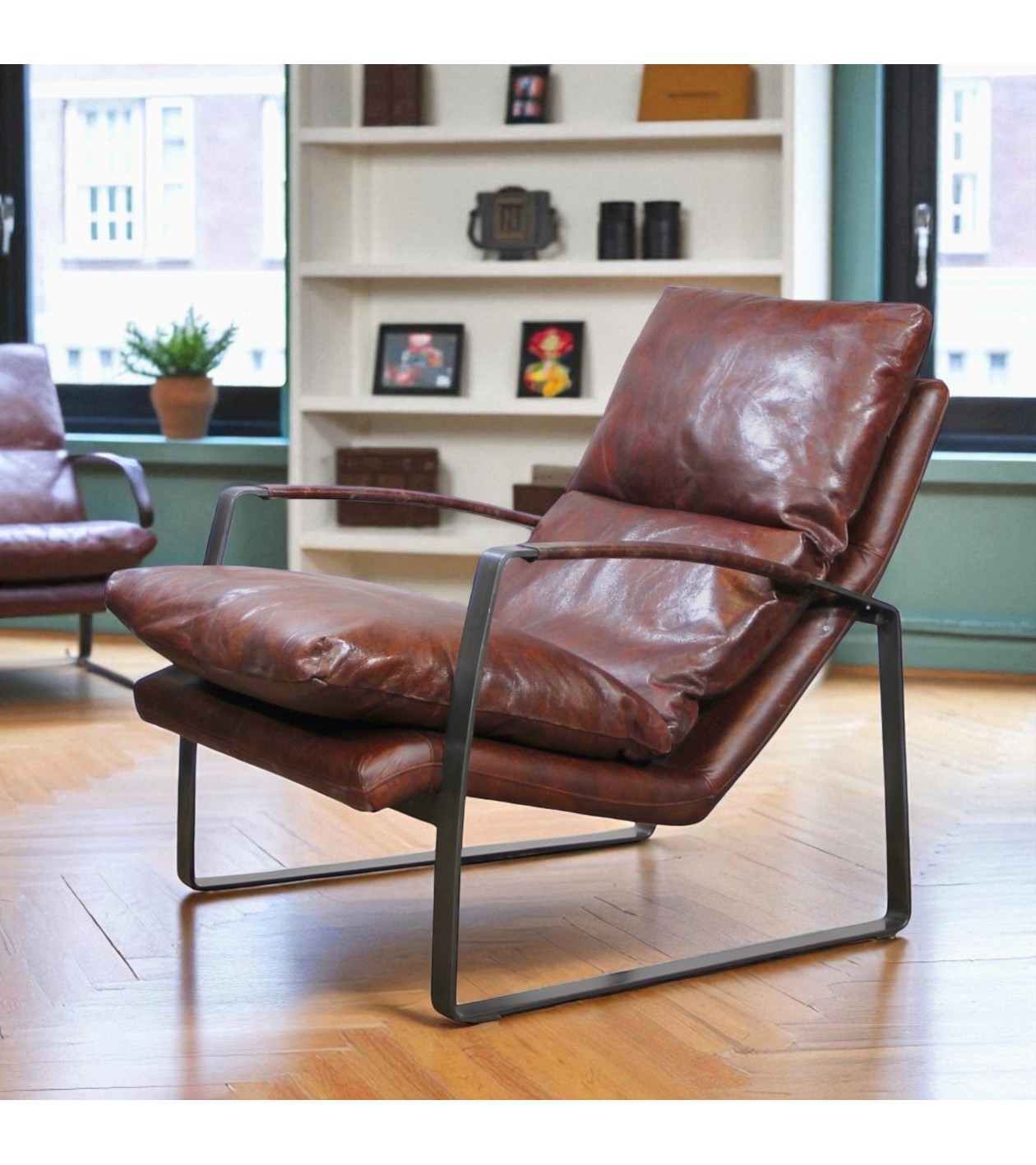 Fauteuil cuir Vintage marron et métal "Archie"