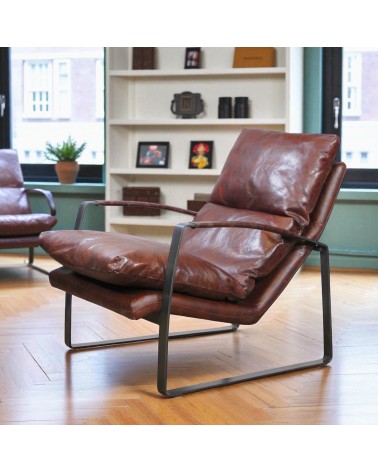 Sessel braun und Metall Vintage Leder "Archie"