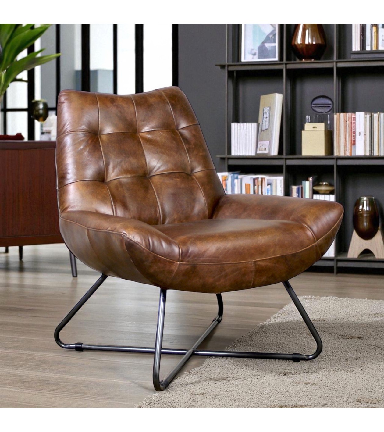 Fauteuil Cuir Vintage marron "Eddy"