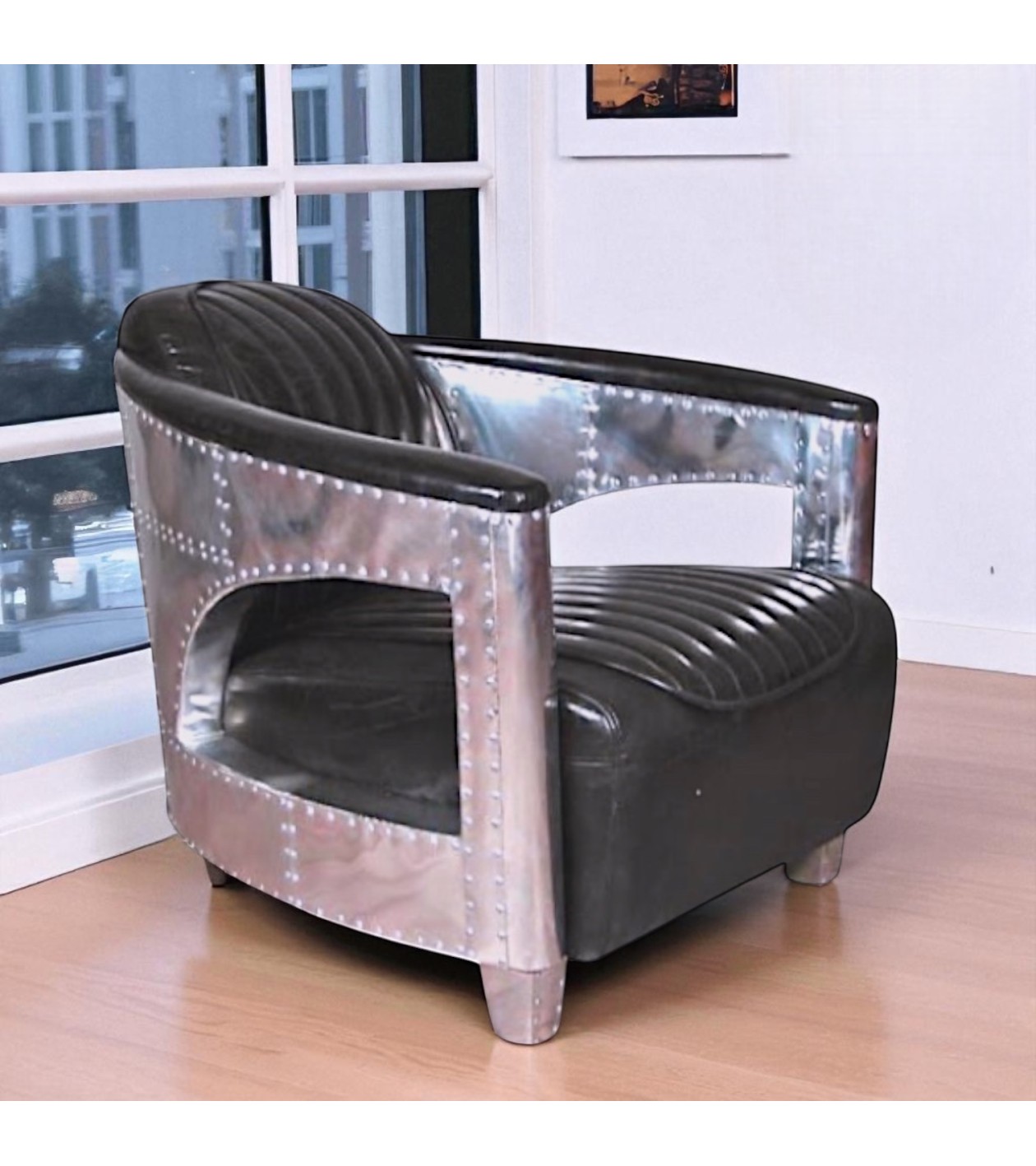 Fauteuil Aviateur Cuir Vintage Noir "Byrd"