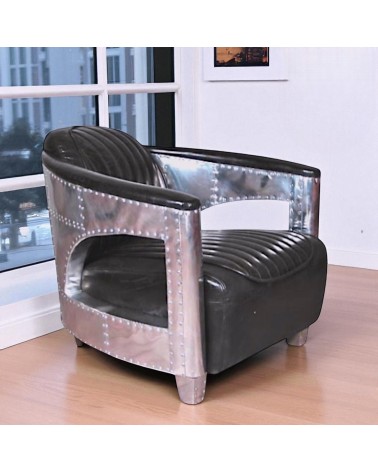Fauteuil Aviateur Cuir Vintage Noir "Byrd"