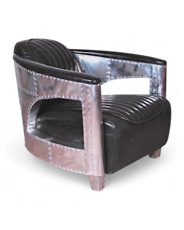 Fauteuil Aviateur Cuir Vintage Noir "Byrd"