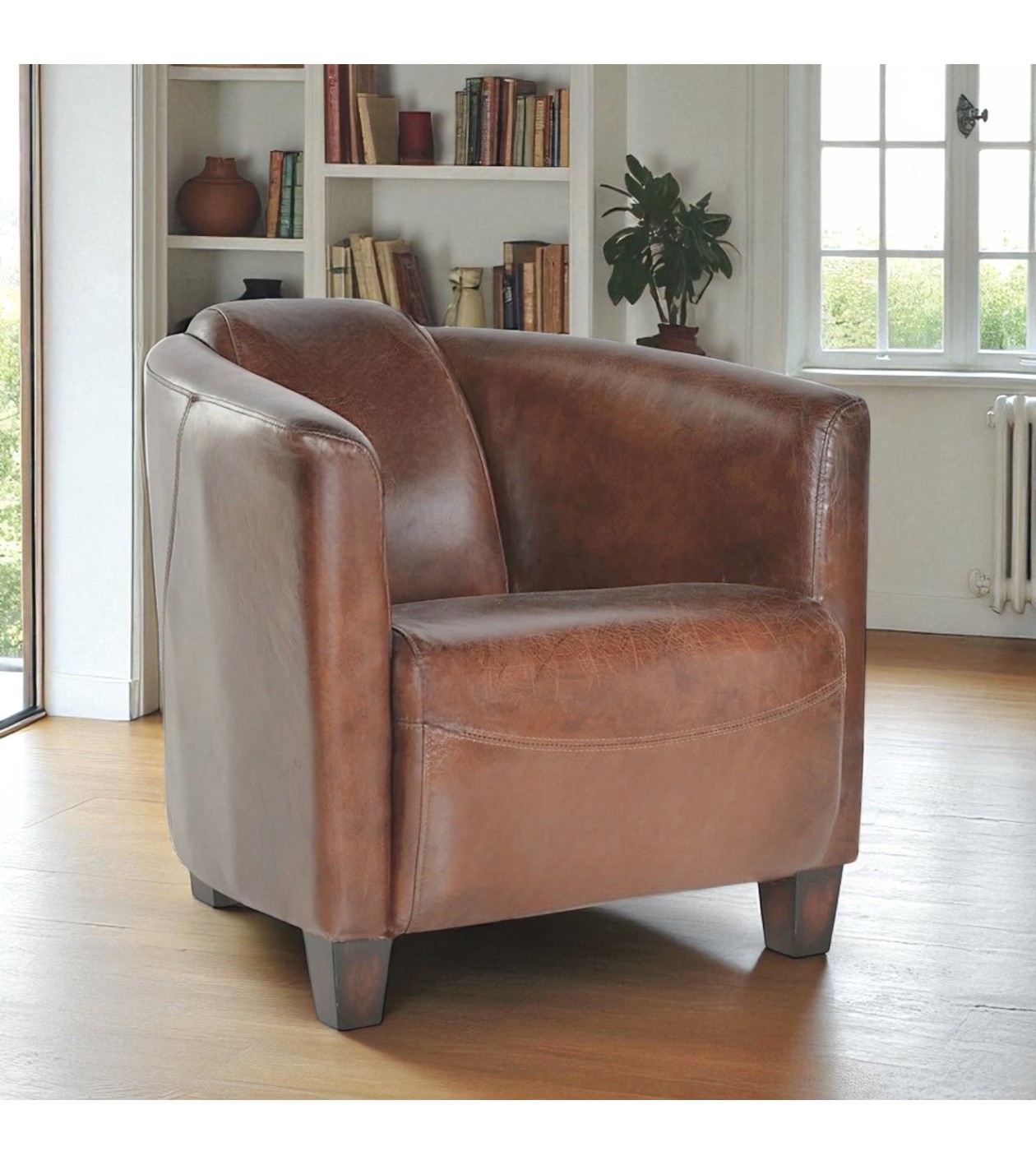 Fauteuil club cuir vintage marron "Billy"