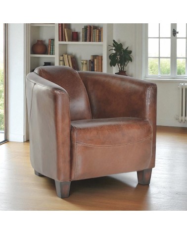 Fauteuil club cuir vintage marron "Billy"