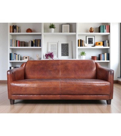 Club 3-Sitzer braunes Ledersofa "Adam"