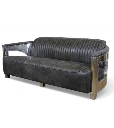 Canapé Aviateur 3 places cuir gris "Byrd"