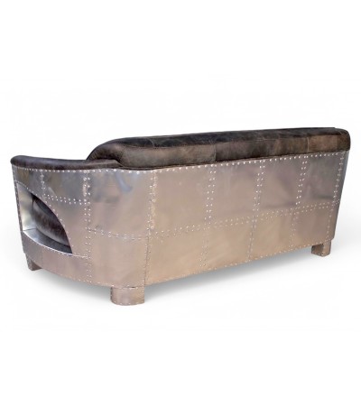 Canapé Aviateur 3 places cuir gris "Byrd"