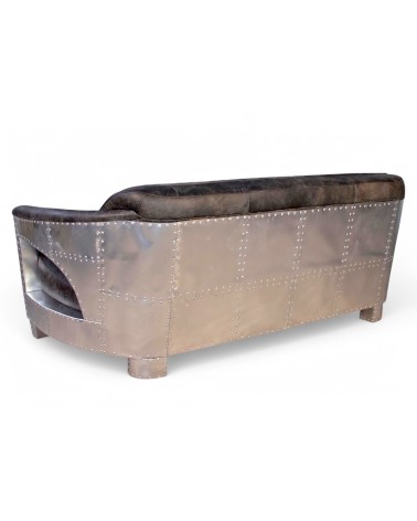 Canapé Aviateur 3 places cuir gris "Byrd"