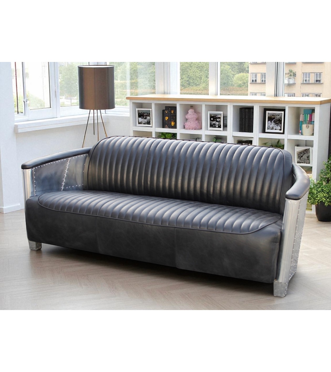 Sofa 3 Plätze Aviator schwarzes Leder "Montgomery"