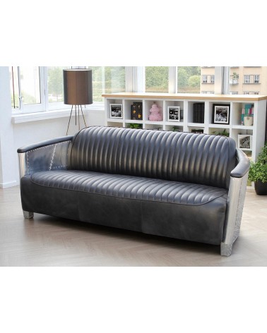 Sofa 3 Plätze Aviator schwarzes Leder "Montgomery"
