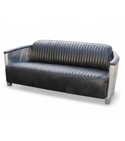 Sofa 3 Plätze Aviator schwarzes Leder "Montgomery"