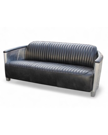 Sofa 3 Plätze Aviator schwarzes Leder "Montgomery"