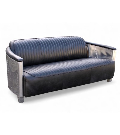 Sofa 3 Plätze Aviator schwarzes Leder "Montgomery"
