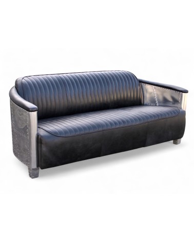 Sofa 3 Plätze Aviator schwarzes Leder "Montgomery"