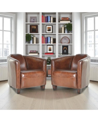 Ensemble de deux fauteuils Club en cuir marron "Billy"