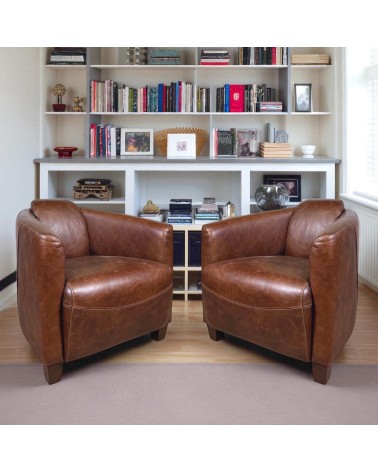 Lot de 2 fauteuils club cuir marron "Joe"