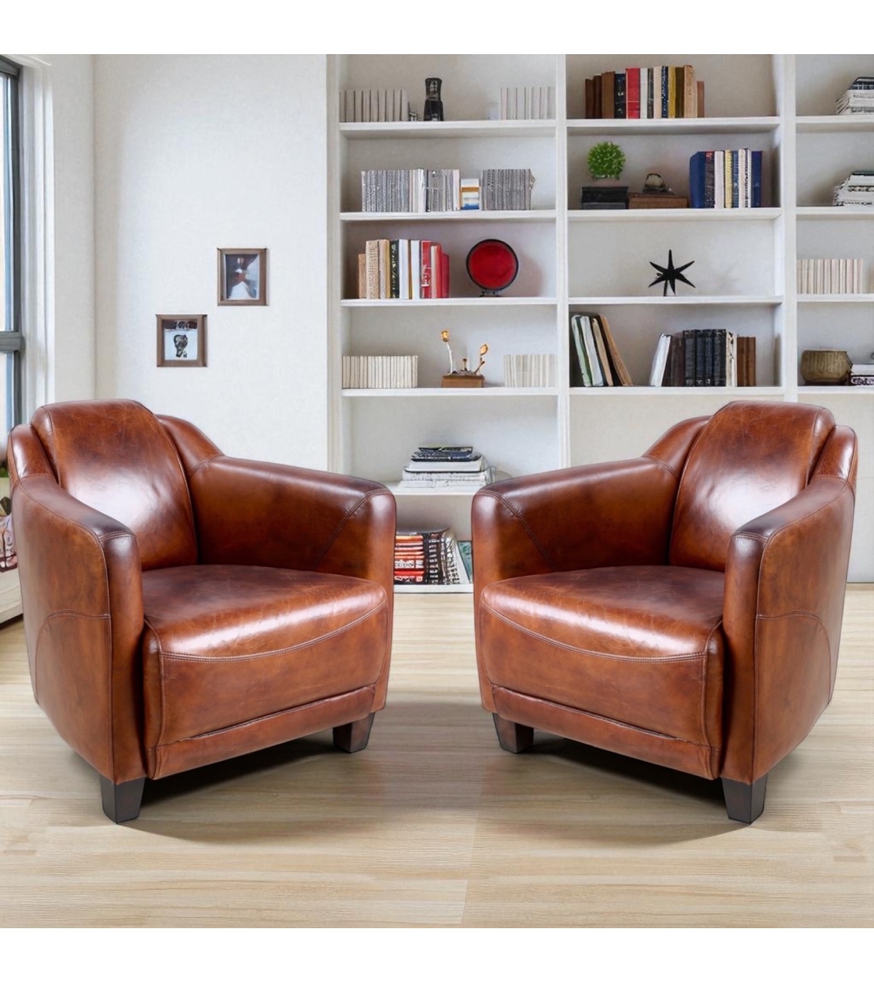 Set aus zwei Clubsesseln aus braunem Leder "Adam"