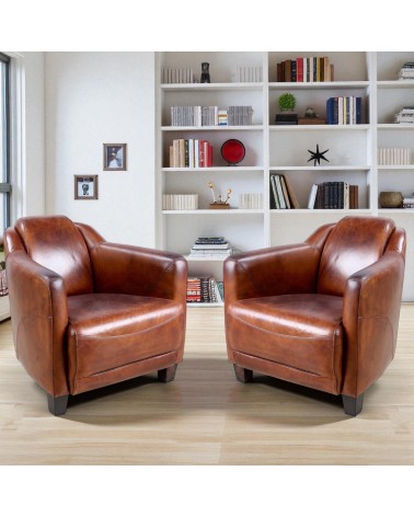 Set aus zwei Clubsesseln aus braunem Leder "Adam"